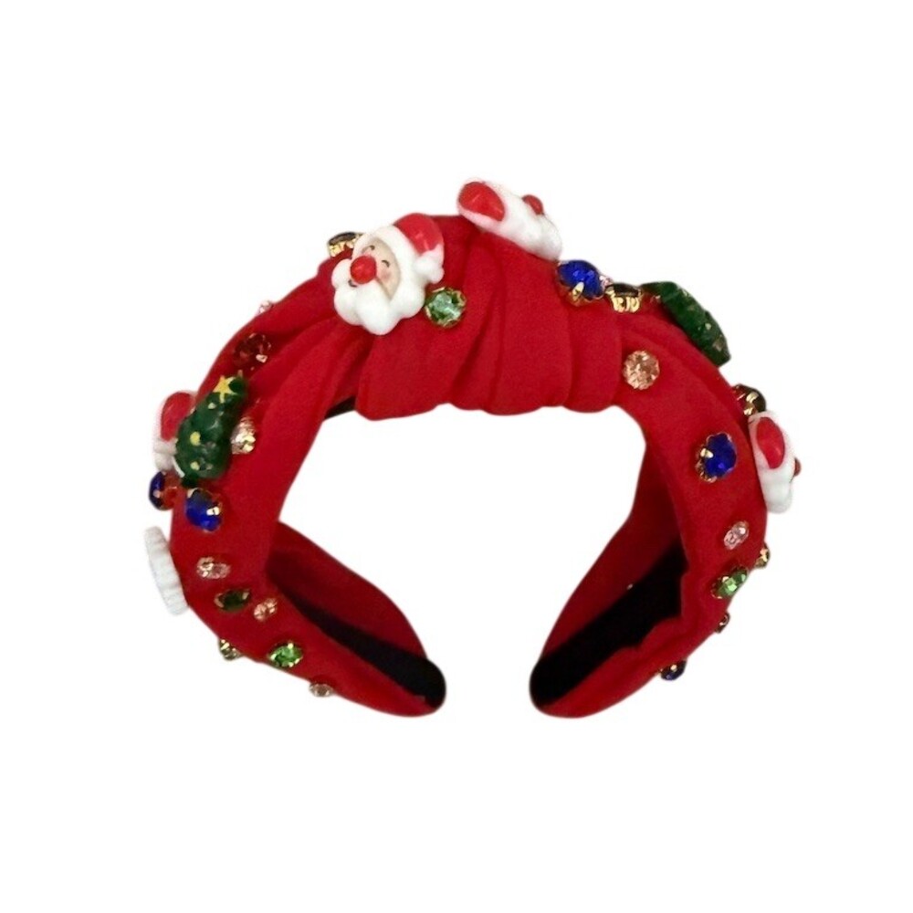 Knotted  Headband Womens Red Christmas Padded  Rhinestone Santa